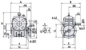 WPDA Worm Gear Reducer — IEC Flange Configuration Variants WPDA worm gear reducer IEC flange variants B5 and B14