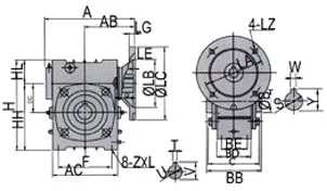 WDK — IEC Flange Input and Hollow Bore Output WDK worm reducer IEC flange input face and hollow bore output detail
