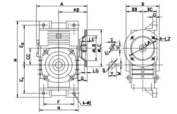 WDKO — Dual Co-Axial Bore and IEC Flange Input WDKO worm reducer dual co-axial bore and IEC flange input detail