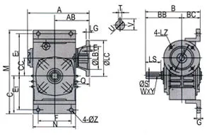 WDO — Dual Co-Axial Bore with IEC Motor WDO worm reducer dual co-axial bore detail IEC motor flanged on