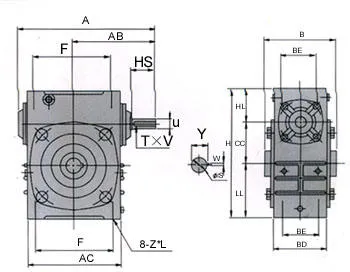 FCWK — IEC Flange Input, W-Class Hollow Bore WK FCWK worm reducer IEC flange input and hollow bore output detail