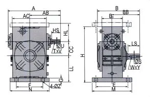 WPA Worm Gear Reducer — Output Shaft and Foot Mount WPA worm gear reducer output shaft foot mount base view